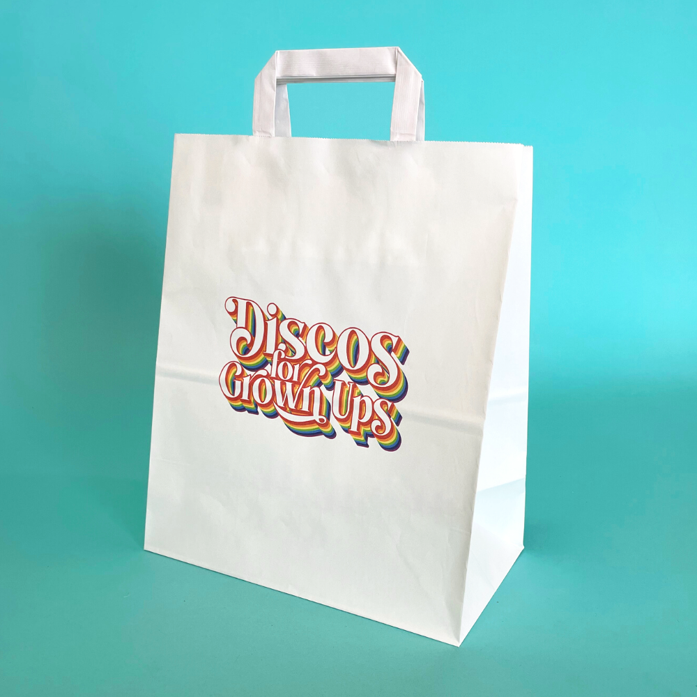 Customised Printed White Tape Handle Paper Carrier Bags - 254x140x305mm