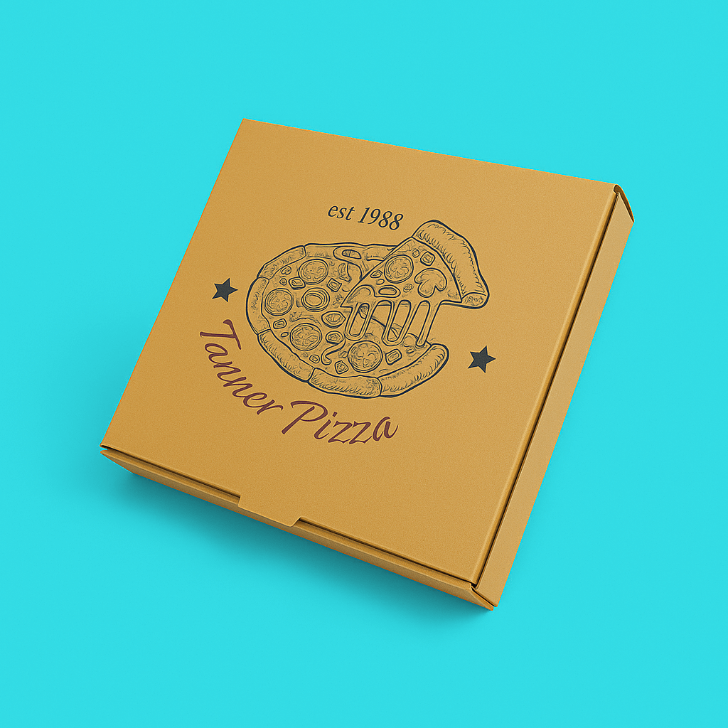 Customised Printed Brown 9 Inch Pizza Boxes - 229x229x38mm - Sample Customised Printed Brown 9 Inch Pizza Boxes - 229x229x38mm - Sample