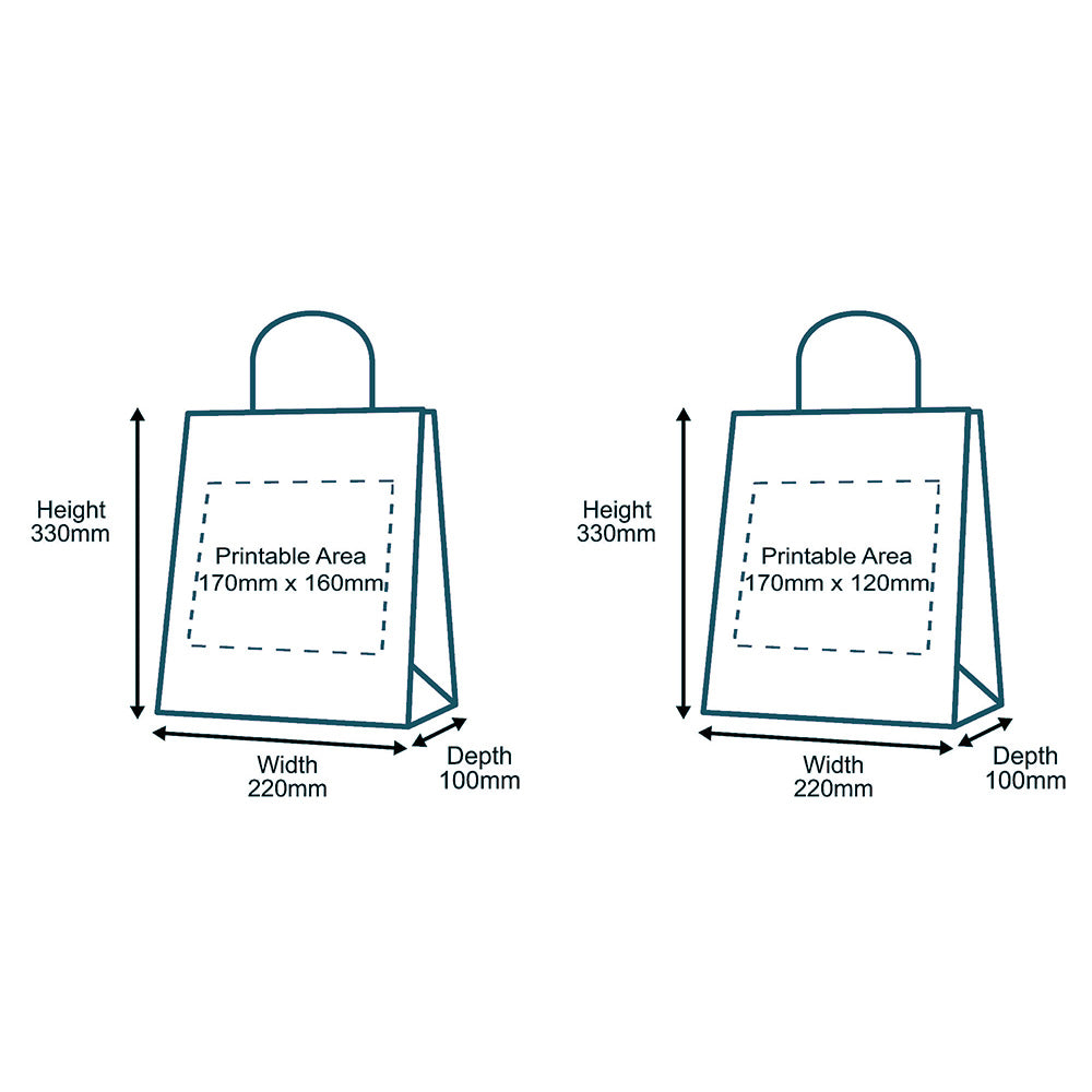 Customised Printed White Kraft Premium Twist Handle Paper Carrier Bags - 220x100x330mm