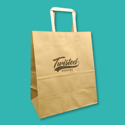 Customised Printed Brown Tape Handle Paper Carrier Bags - 254x140x295mm - Sample