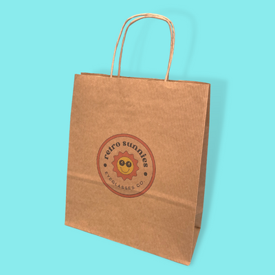 Customised Printed Ribbed Kraft Premium Brown Twist Handle Paper Carrier Bags - 200x80x240mm