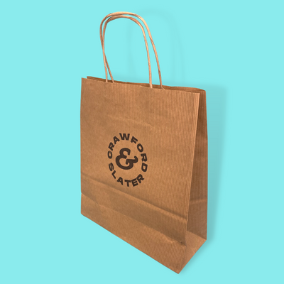 Customised Printed Ribbed Kraft Premium Brown Twist Handle Paper Carrier Bags - 200x80x240mm