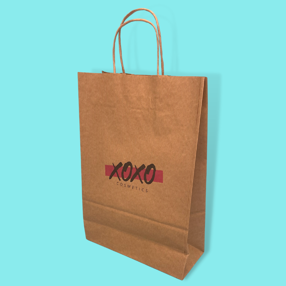 Customised Printed Ribbed Kraft Premium Brown Twist Handle Paper Carrier Bags - 220x100x330mm - Sample