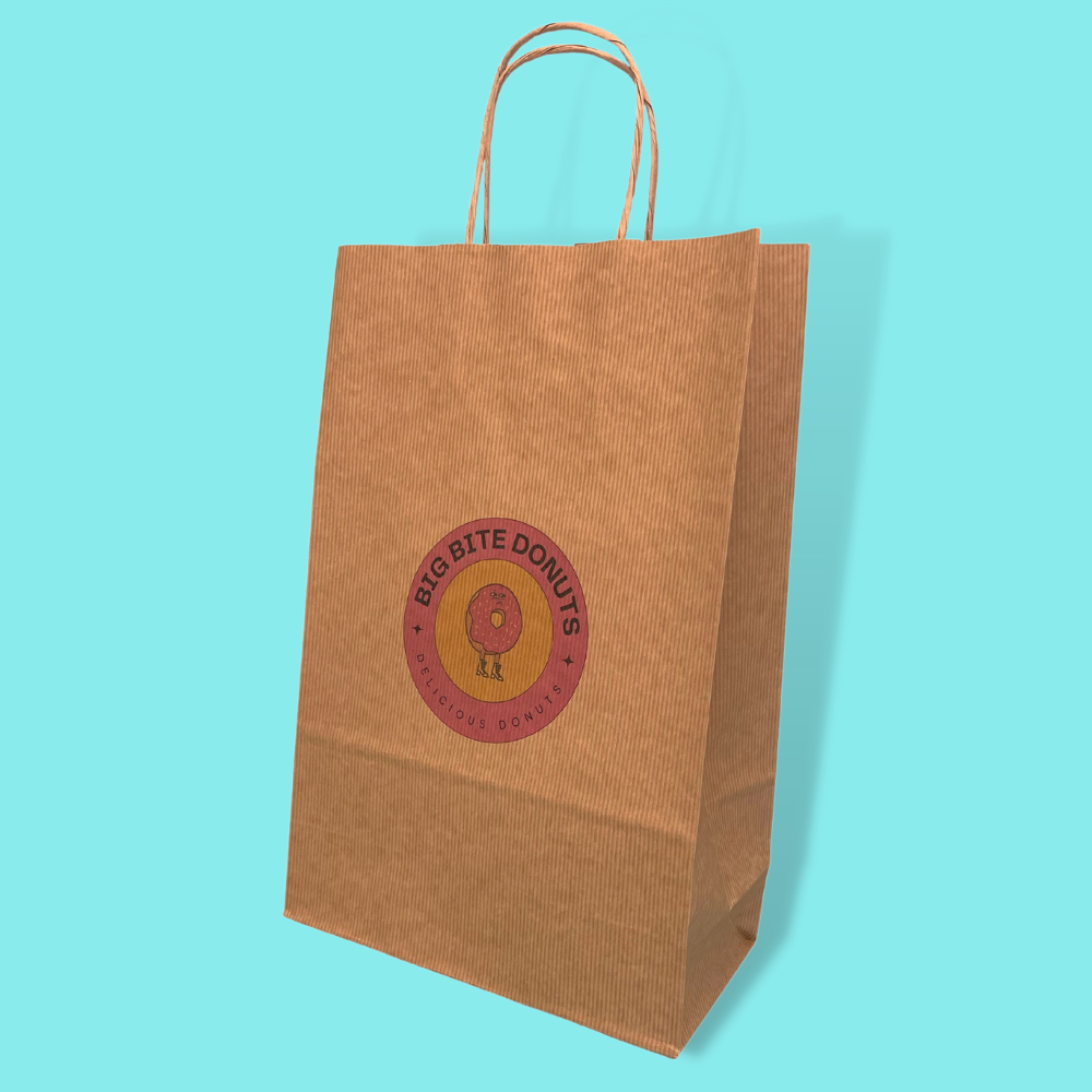 Customised Printed Ribbed Kraft Premium Brown Twist Handle Paper Carrier Bags - 220x100x330mm - Sample