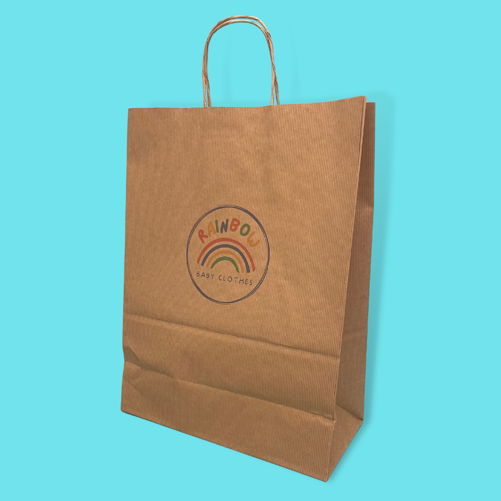 Customised Printed Ribbed Kraft Premium Brown Twist Handle Paper Carrier Bags - 320x150x420mm - Sample