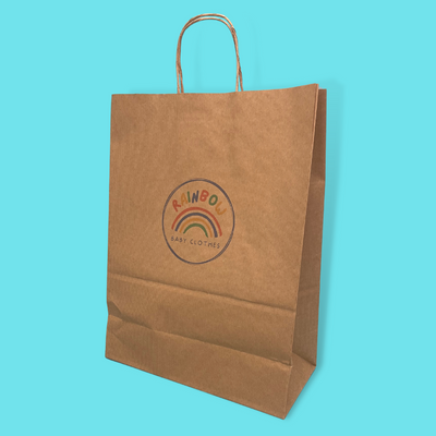 Customised Printed Ribbed Kraft Premium Brown Twist Handle Paper Carrier Bags - 320x150x420mm - Sample