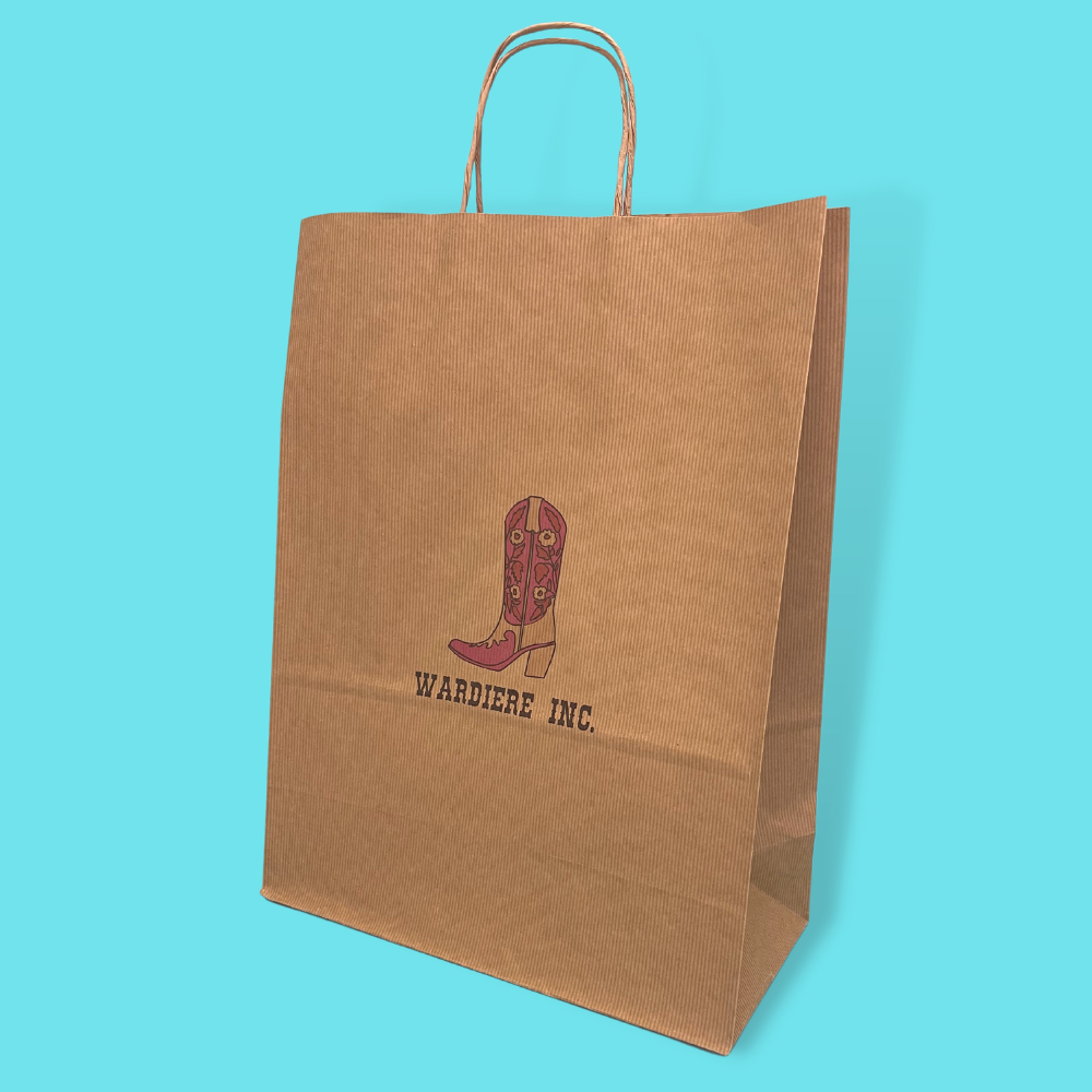 Customised Printed Ribbed Kraft Premium Brown Twist Handle Paper Carrier Bags - 320x150x420mm - Sample