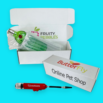 Customised Printed Single Bottle Air Packaging Kit - Includes Air Cushion Bags, White Postal Boxes & Hand Pump - Sample