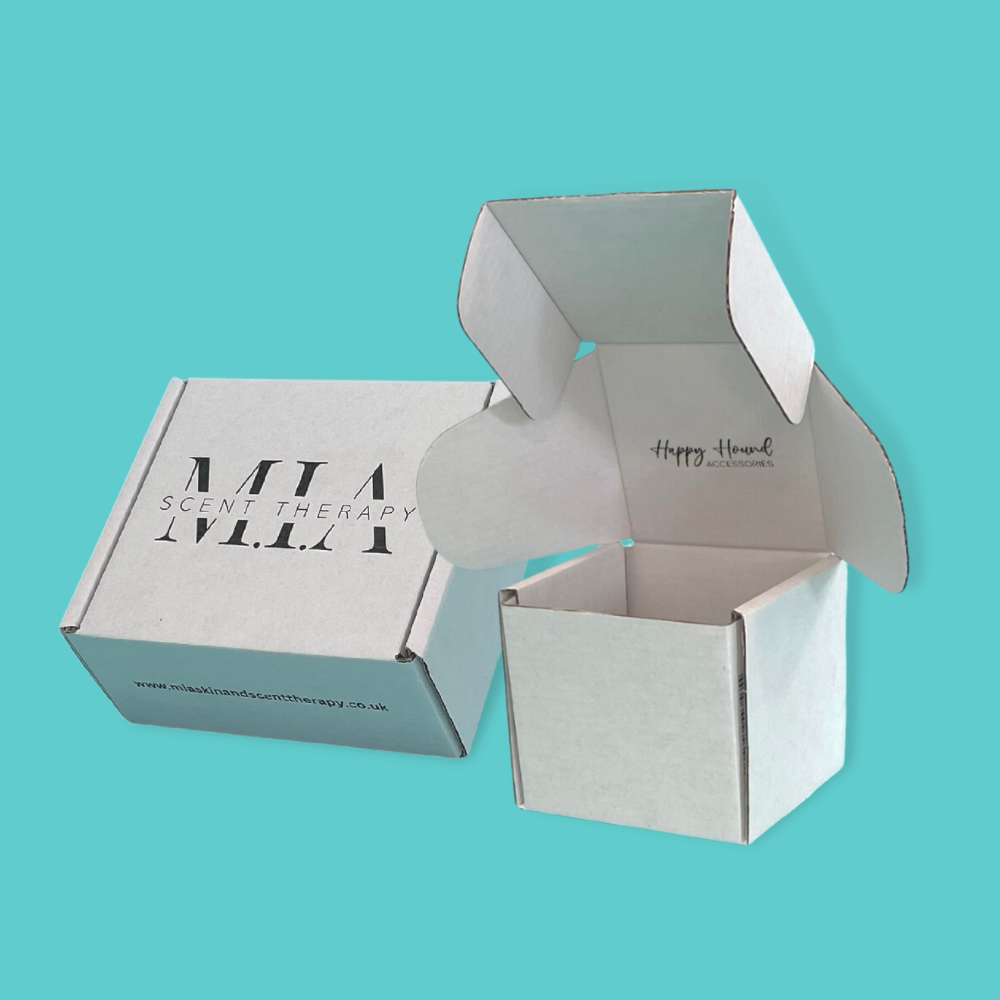 Customised Printed White Postal Boxes - 110x100x70mm
