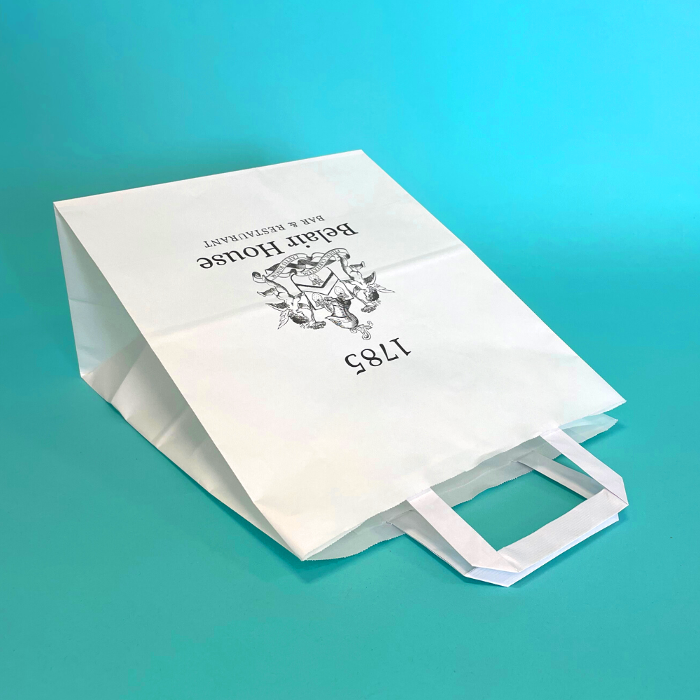Customised Printed White Tape Handle Paper Carrier Bags - 218x120x270mm