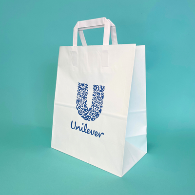 Customised Printed White Tape Handle Paper Carrier Bags - 254x140x305mm