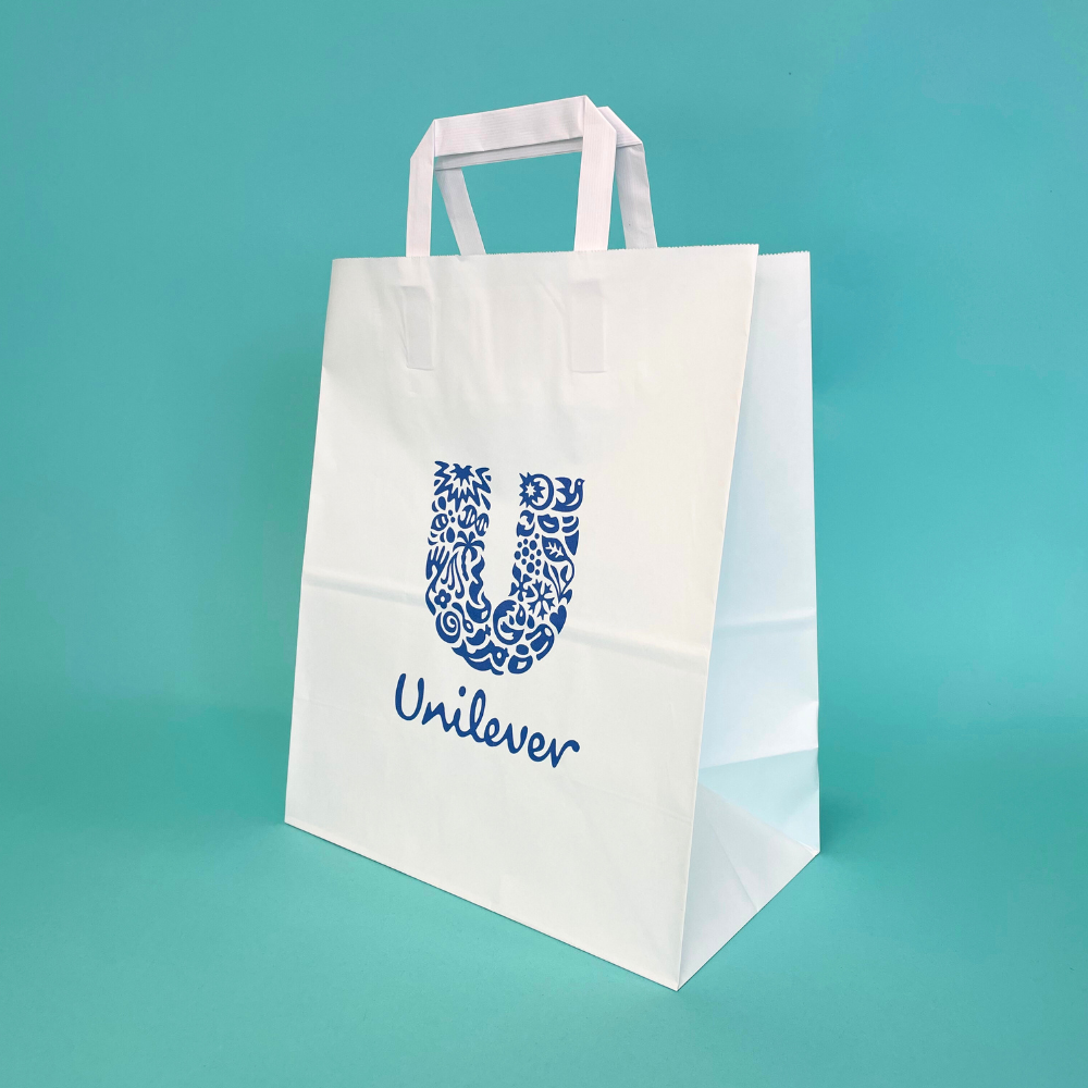Customised Printed White Tape Handle Paper Carrier Bags - 254x140x295mm