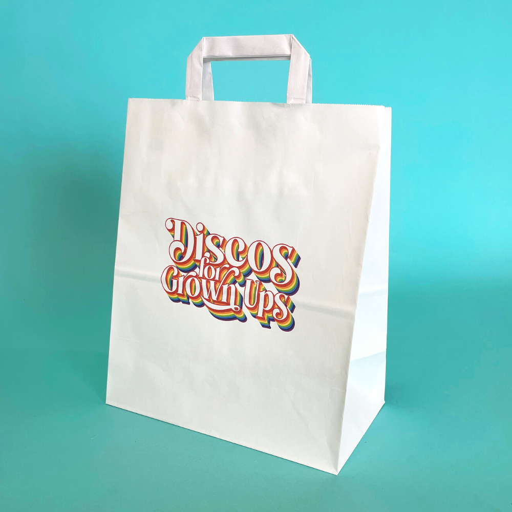 Customised Printed White Tape Handle Paper Carrier Bags - 254x140x305mm - Sample