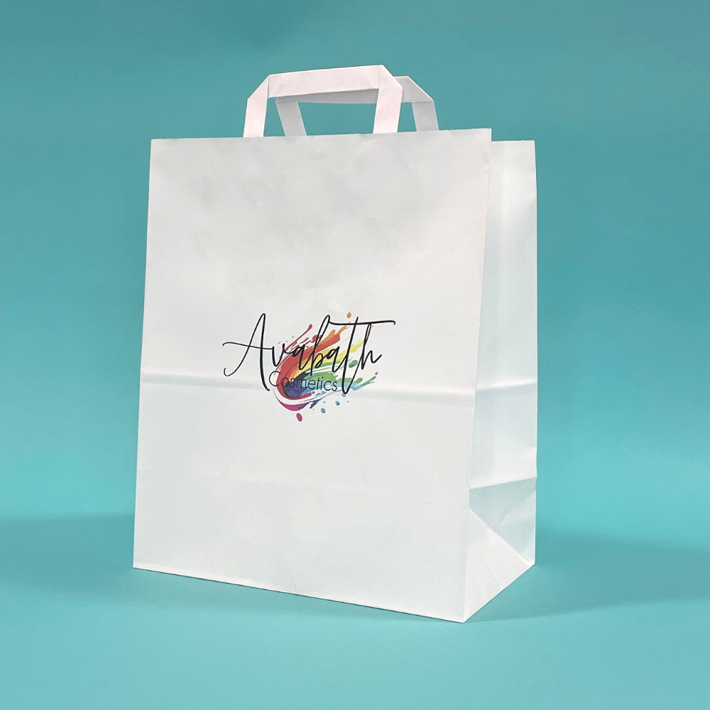 Customised Printed White Tape Handle Paper Carrier Bags - 254x140x295mm