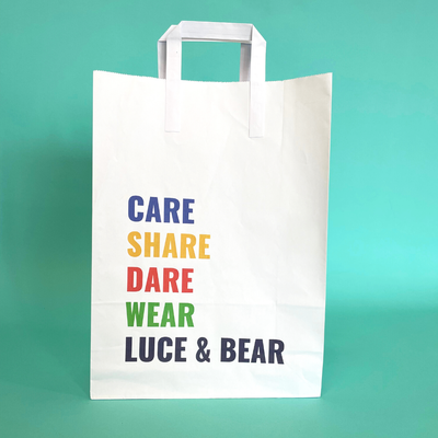 Customised Printed White Tape Handle Paper Carrier Bags - 305x127x406mm - Sample