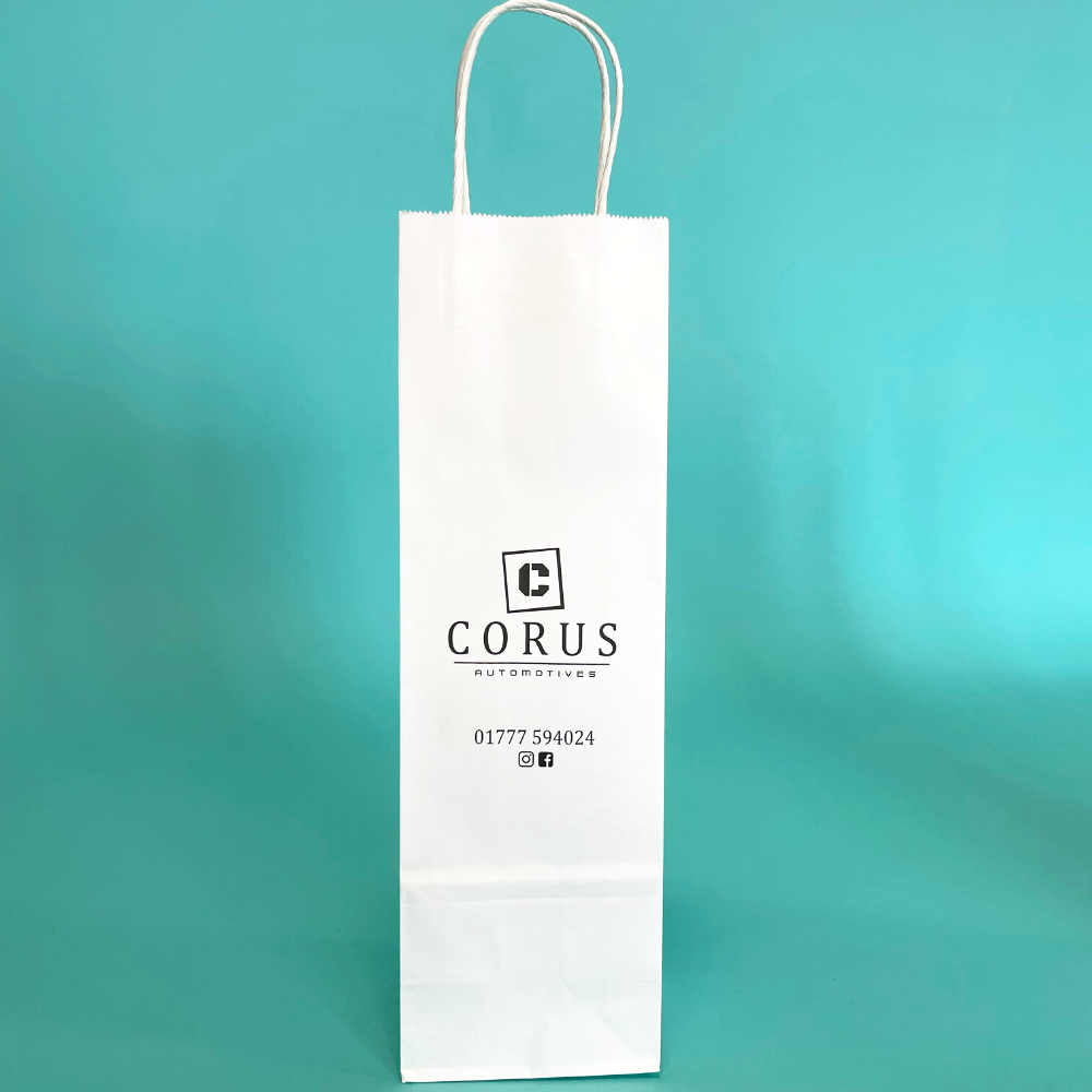 Customised Printed White Twist Handle Paper Carrier Bags - 110x85x360mm - Sample