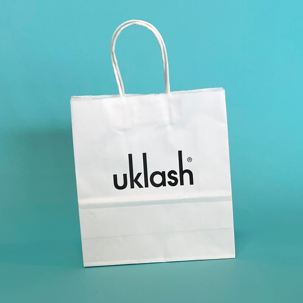 Customised Printed White Twist Handle Paper Carrier Bags - 190x80x210mm - Sample