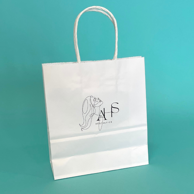 Customised Printed White Twist Handle Paper Carrier Bags - 240x110x310mm