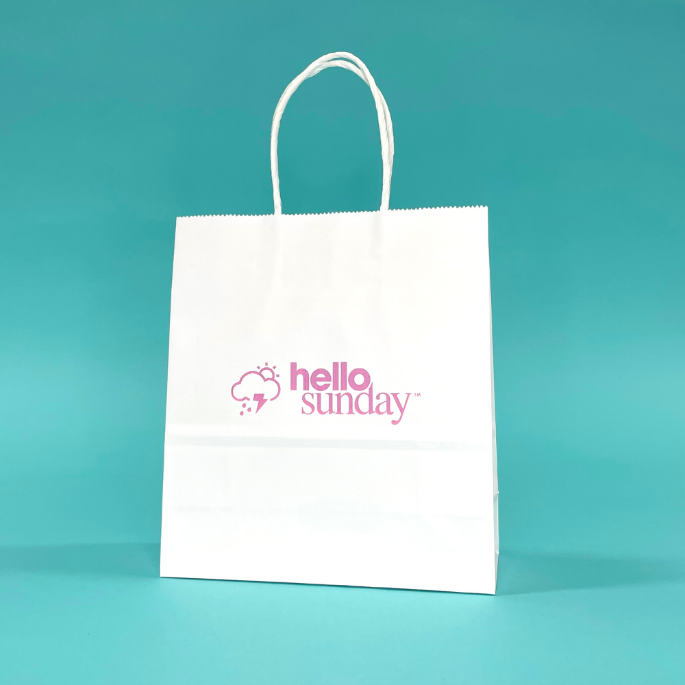 Customised Printed White Twist Handle Paper Carrier Bags - 190x80x210mm - Sample