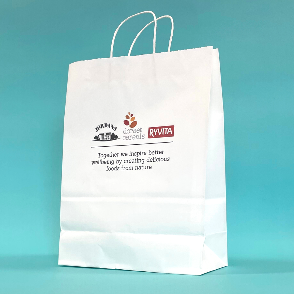 Customised Printed White Twist Handle Paper Carrier Bags - 320x140x420mm