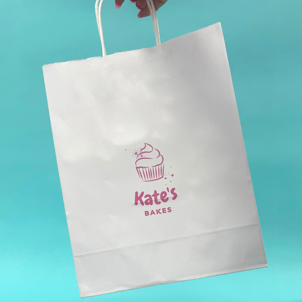 Customised Printed White Twist Handle Paper Carrier Bags - 320x140x420mm