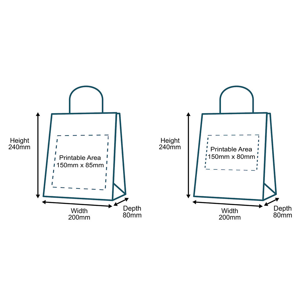 Customised Printed Ribbed Kraft Premium Brown Twist Handle Paper Carrier Bags - 200x80x240mm
