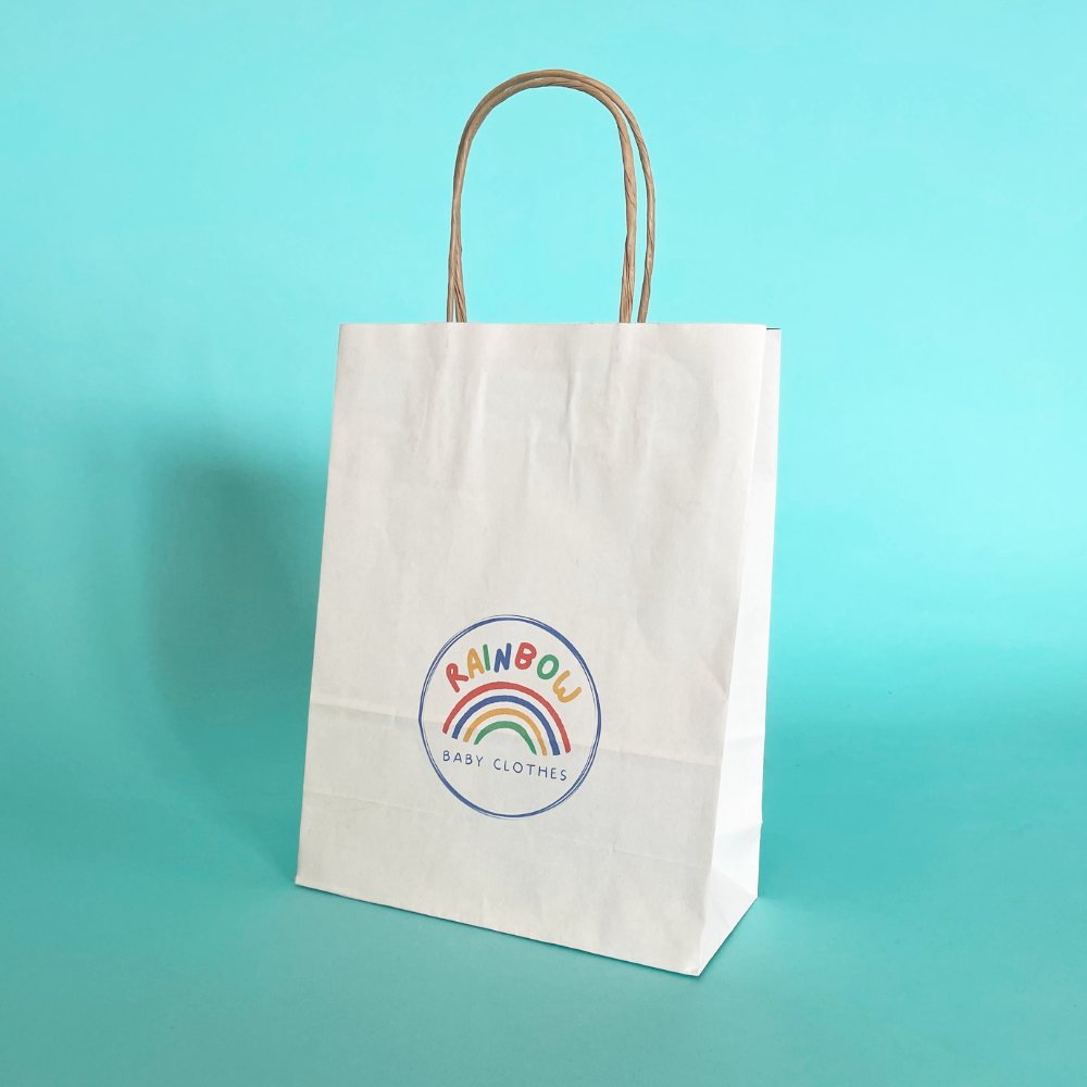 Customised Printed White Kraft Premium Twist Handle Paper Carrier Bags - 185x80x240mm - Sample