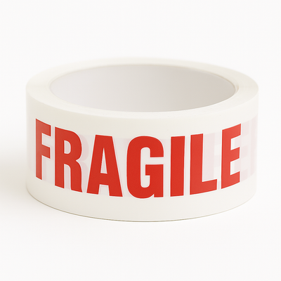 White & Red 'Fragile' Packing Warning Tape - 48mm x 66m