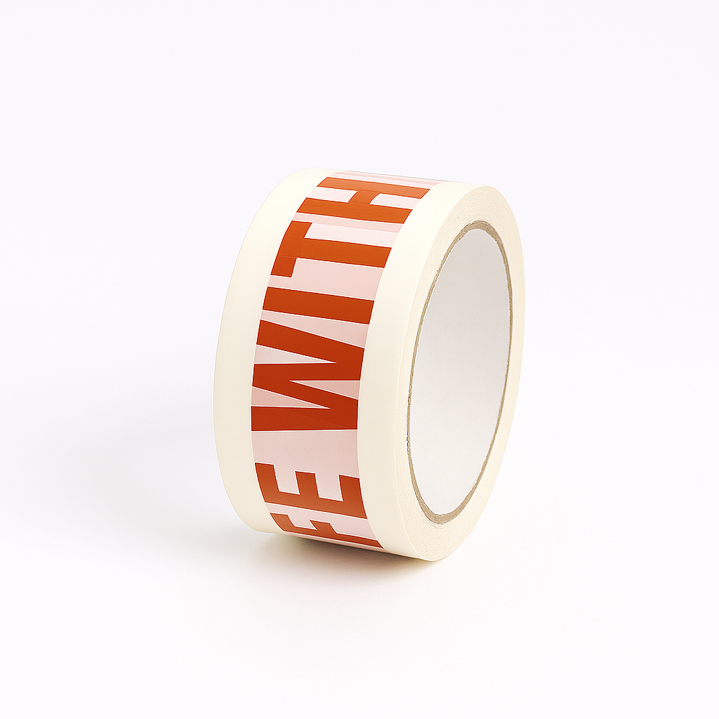 White &amp; Red &#39;Handle With Care&#39; Packing  Warning Tape - 48mm x 66m