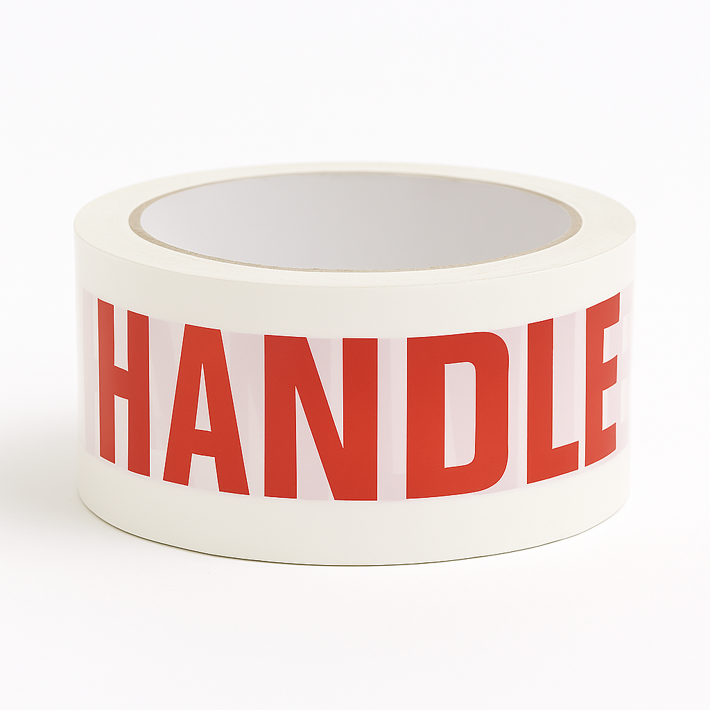 White &amp; Red &#39;Handle With Care&#39; Packing  Warning Tape - 48mm x 66m