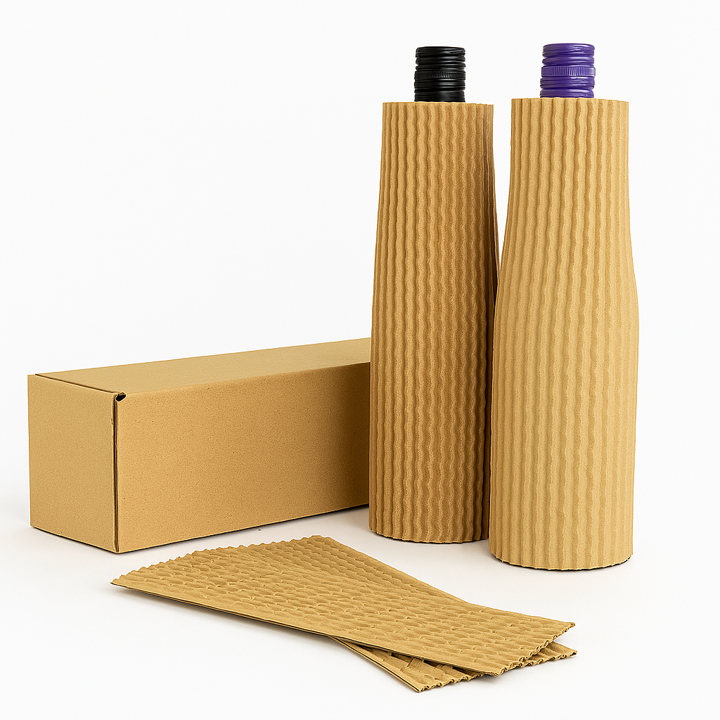 Single Bottle Corrugated Sleeves Kit - Includes Corrugated Bottle Sleeves &amp; Brown Postal Boxes