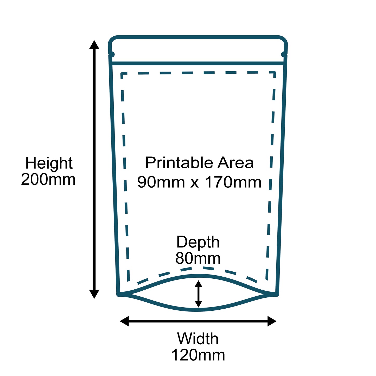 Customised Printed Brown Paper Stand-Up Pouches - 120x200x80mm