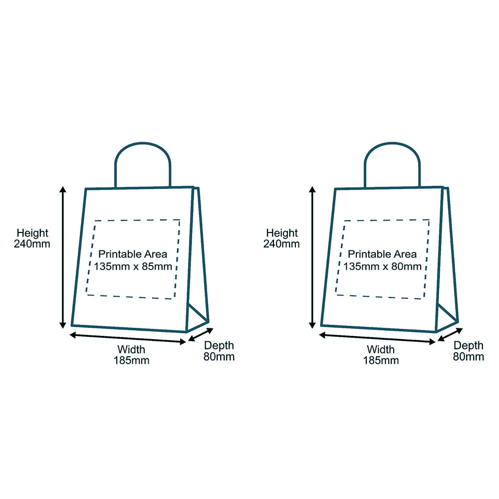 Customised Printed White Kraft Premium Twist Handle Paper Carrier Bags - 185x80x240mm