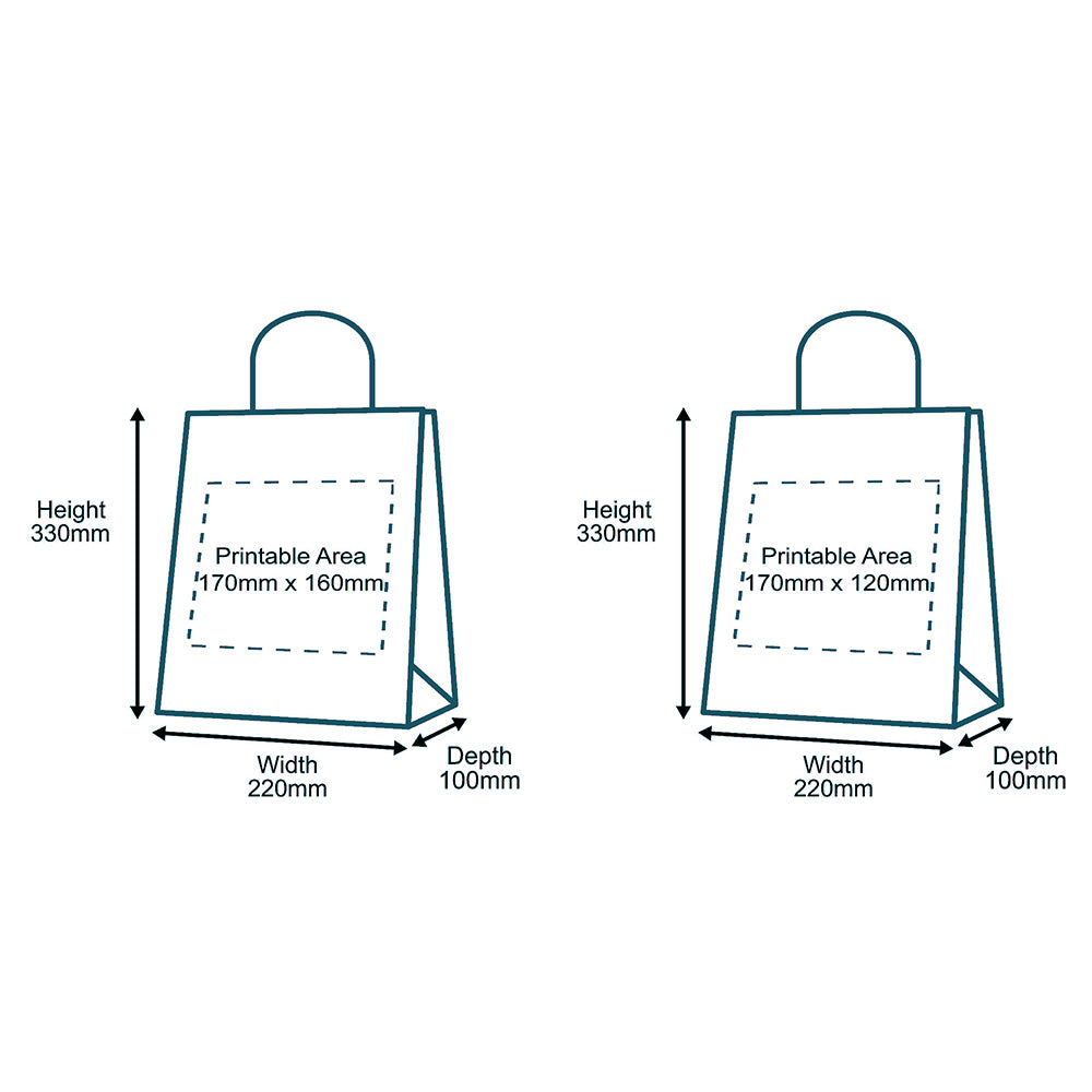 Customised Printed White Kraft Premium Twist Handle Paper Carrier Bags - 220x100x330mm