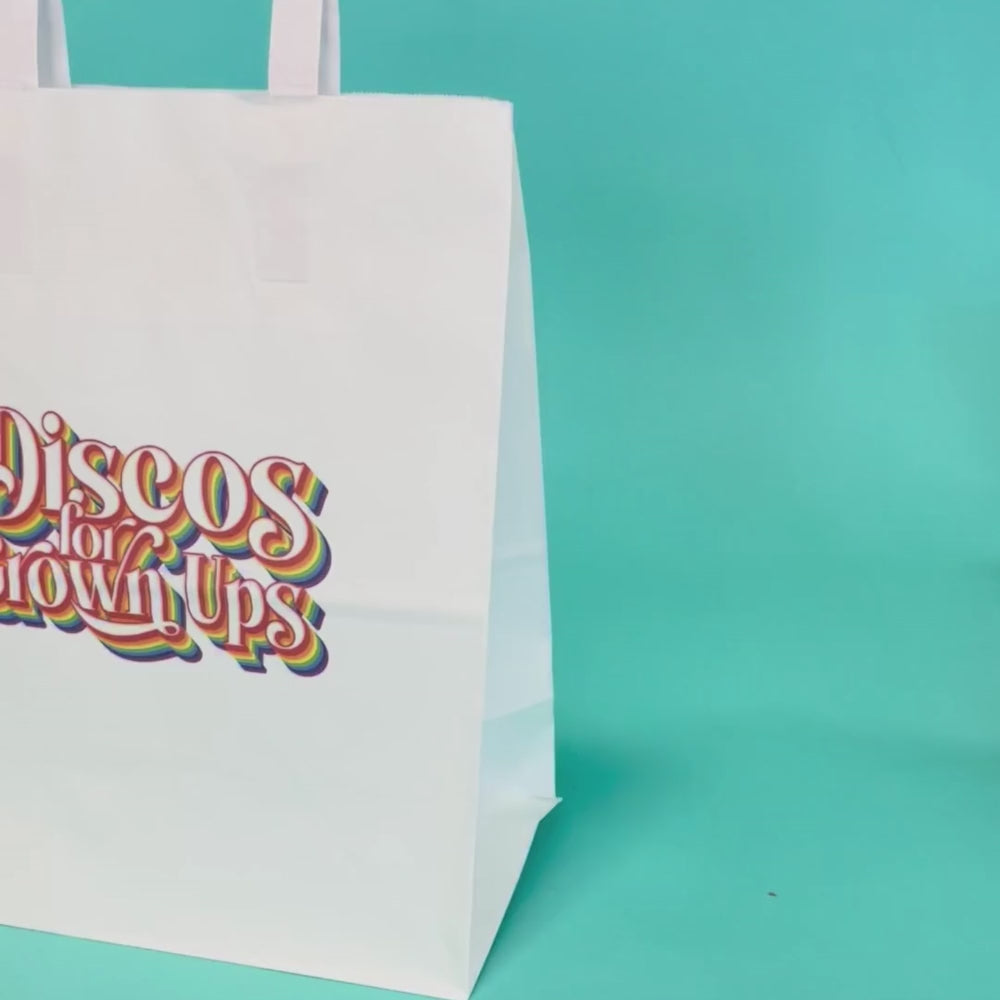 Customised Printed White Tape Handle Paper Carrier Bags - 254x140x295mm