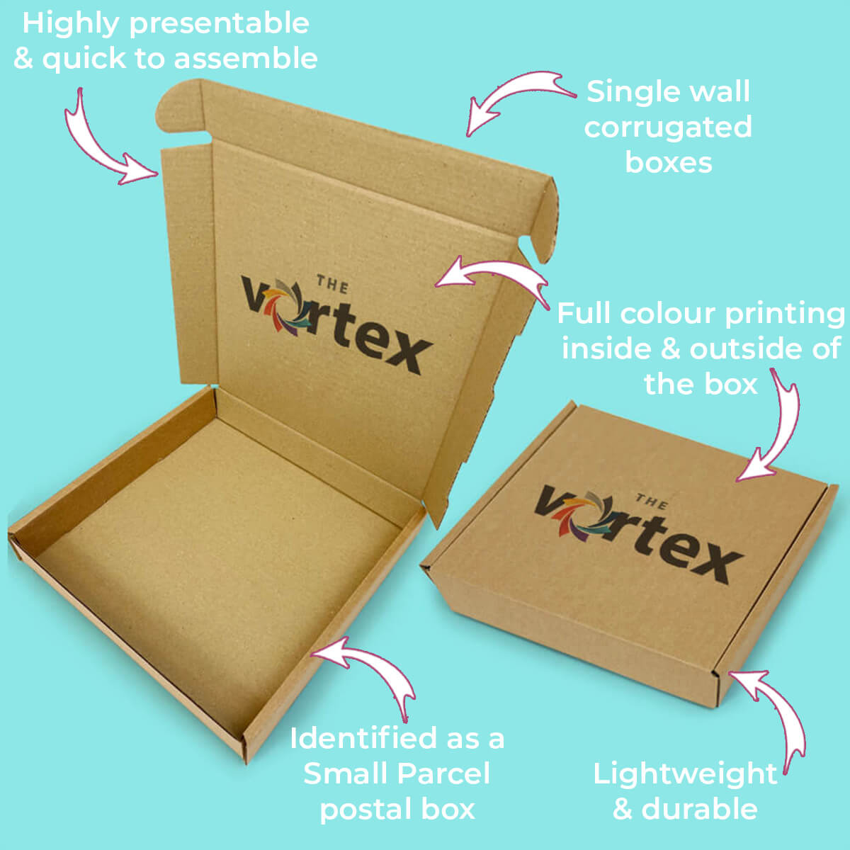 Customised Printed Brown Postal Boxes - 240x240x40mm - Sample