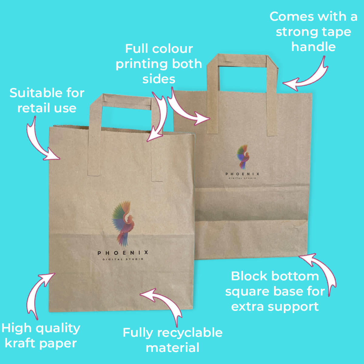 Customised Printed Brown Tape Handle Paper Carrier Bags - 218x120x270mm - Sample