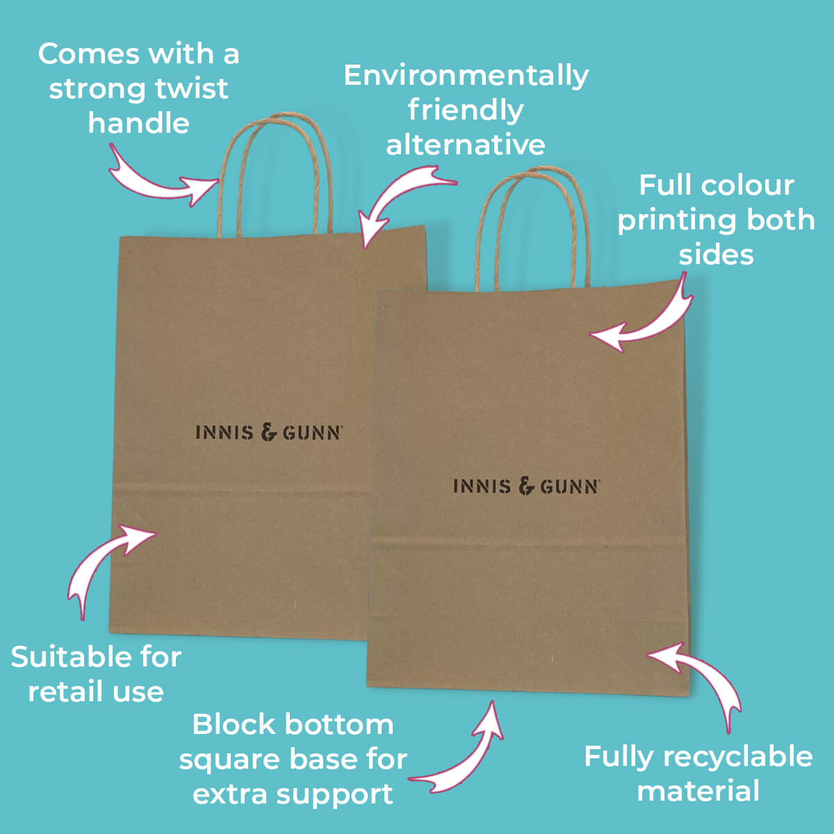 Customised Printed Brown Twist Handle Paper Carrier Bags - 190x80x210mm - Sample