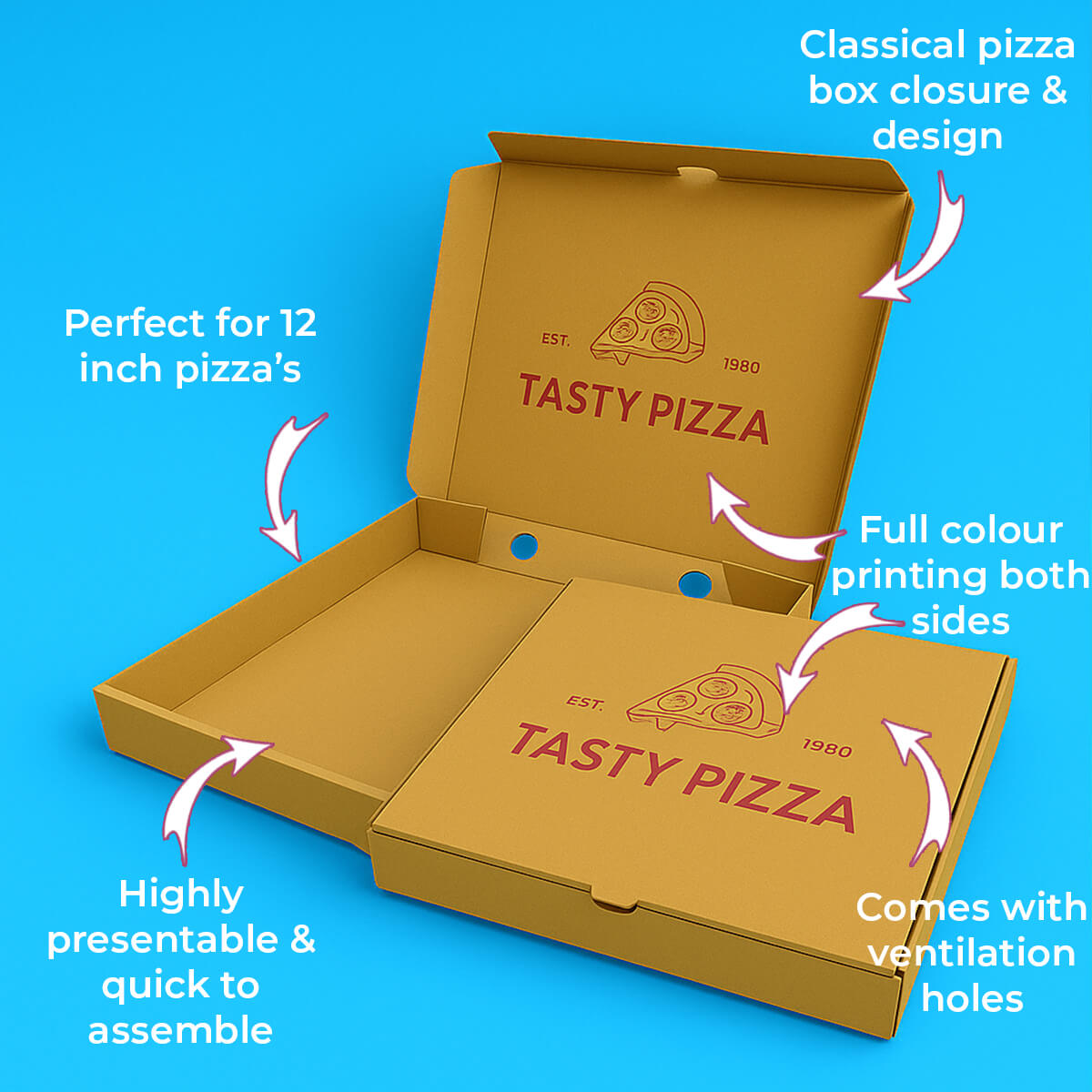 Customised Printed Brown 12 Inch Pizza Boxes - 305x305x38mm - Sample