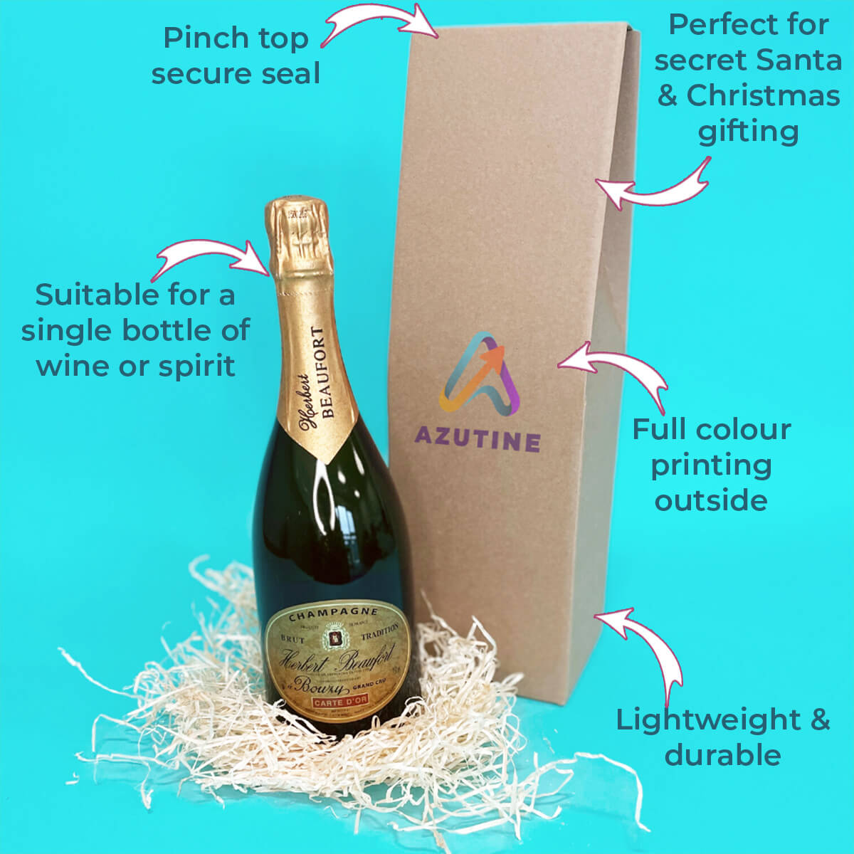 Customised Printed Single Bottle Flexi-Hex Sleeves Packaging Kit - Includes Flexi-Hex Sleeves & Brown Pinch Top Boxes