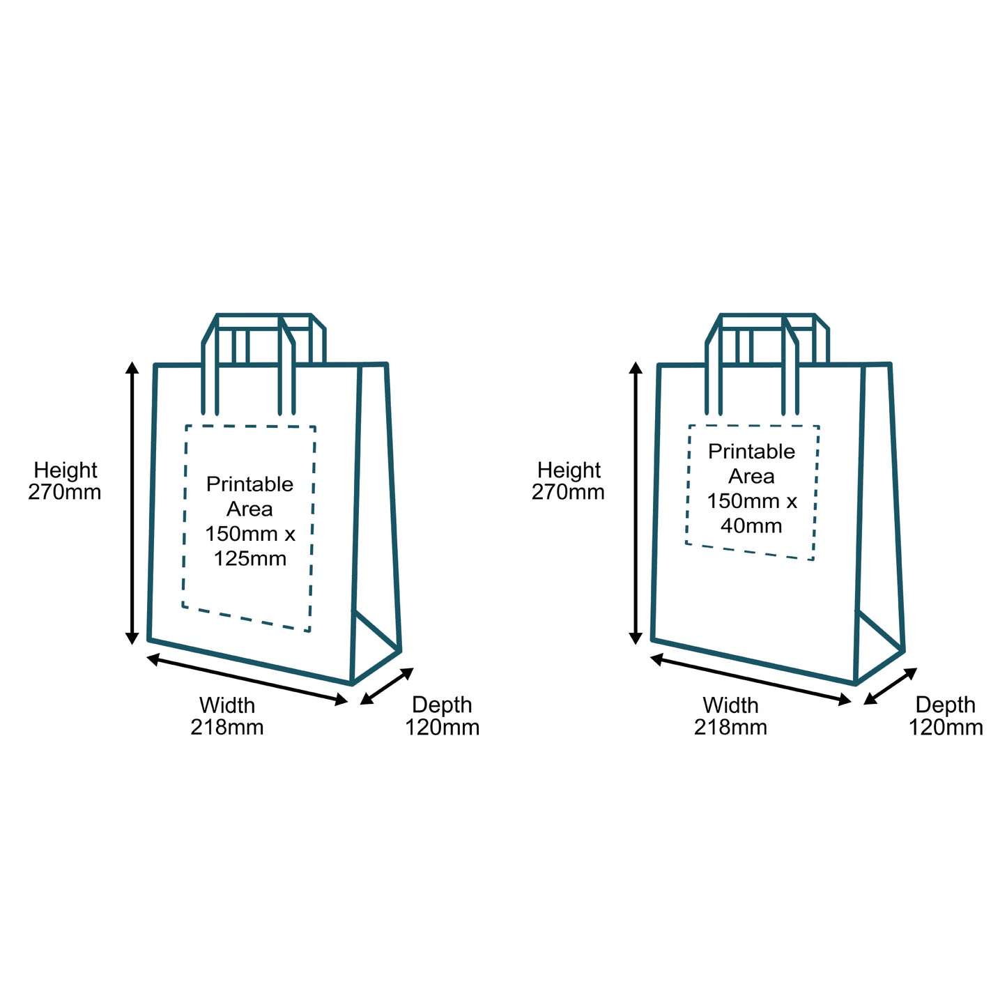 Customised Printed White Tape Handle Paper Carrier Bags - 218x120x270mm