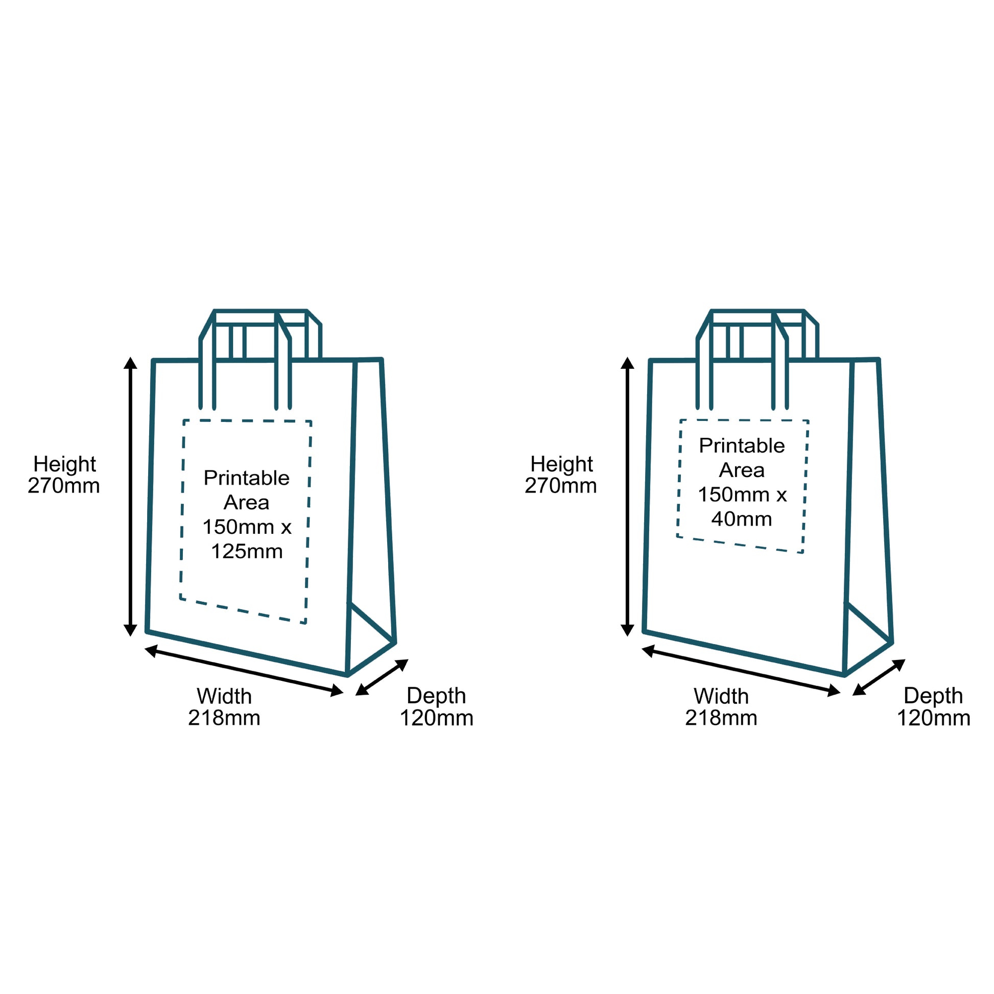 Customised Printed White Tape Handle Paper Carrier Bags - 218x120x270mm