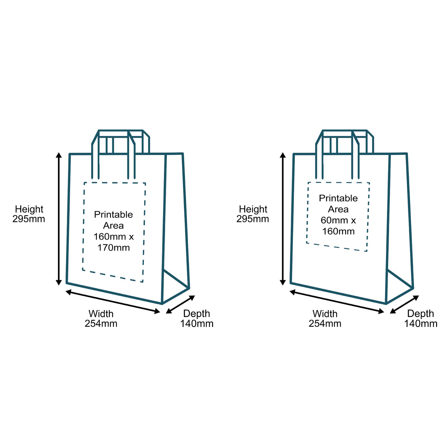 Customised Printed White Tape Handle Paper Carrier Bags - 254x140x295mm