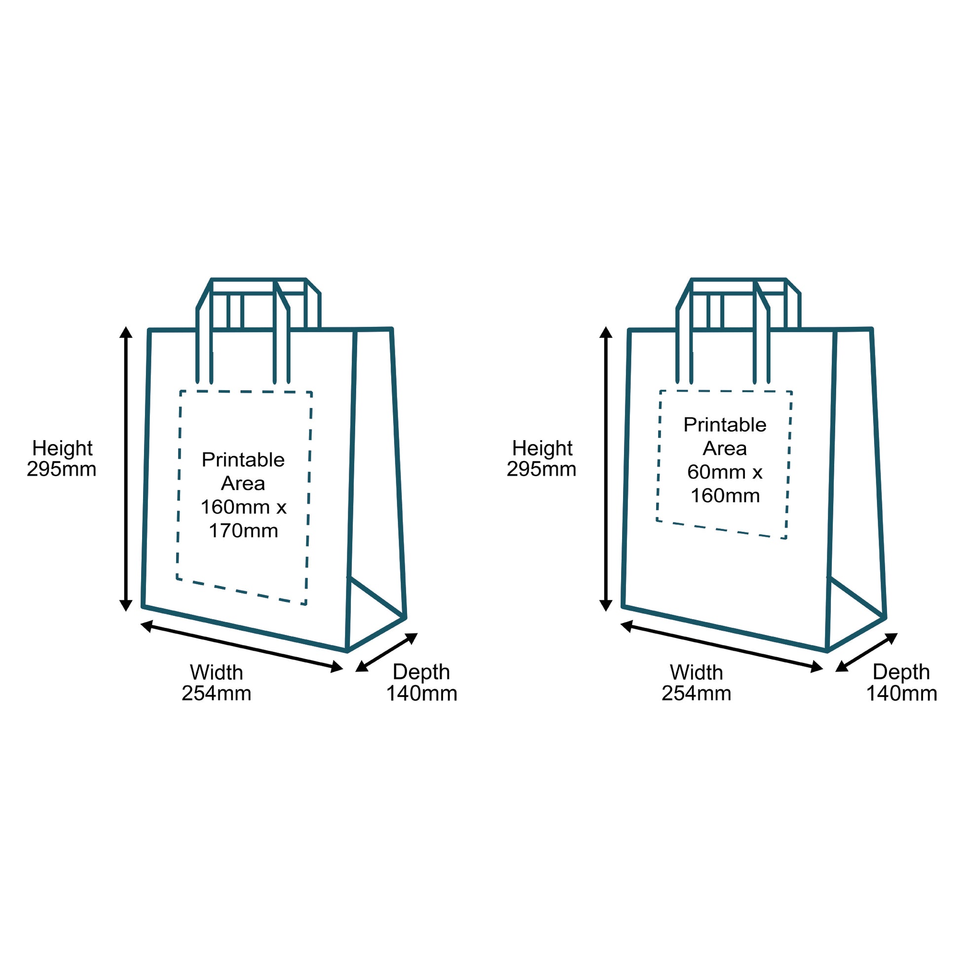 Customised Printed White Tape Handle Paper Carrier Bags - 254x140x295mm