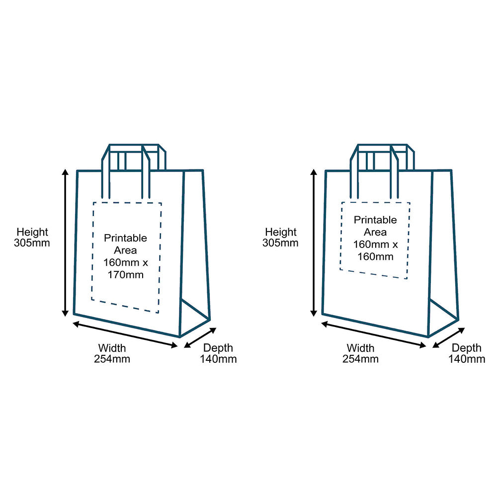Customised Printed White Tape Handle Paper Carrier Bags - 254x140x305mm - Sample