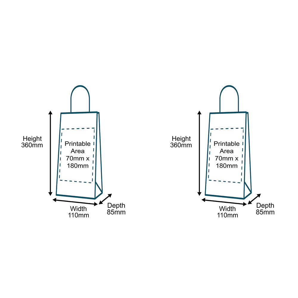Customised Printed Brown Twist Handle Paper Carrier Bags - 110x85x360mm