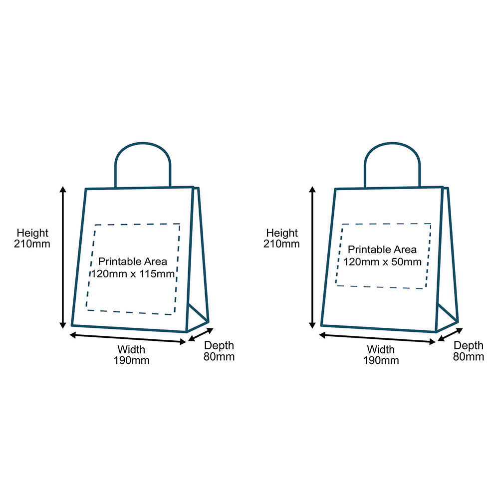 Customised Printed White Twist Handle Paper Carrier Bags - 190x80x210mm - Sample