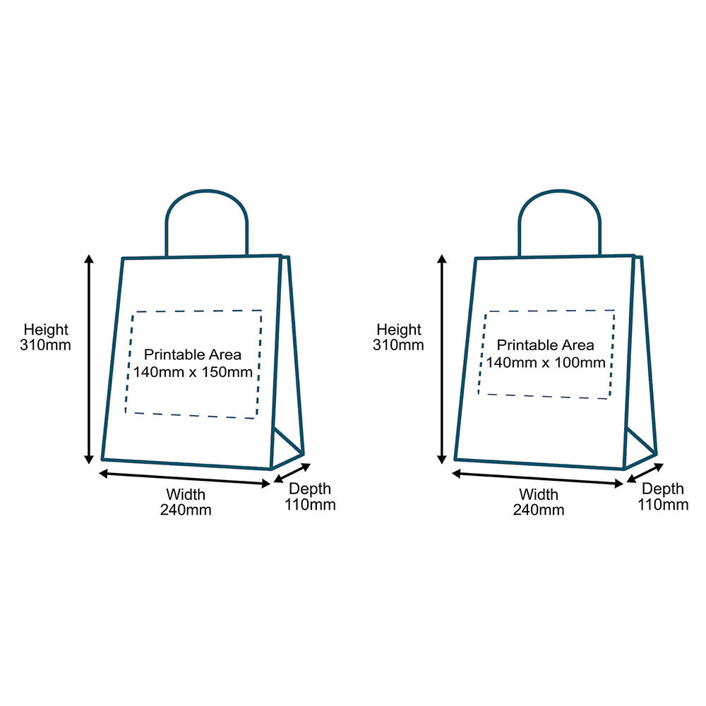 Customised Printed Brown Twist Handle Paper Carrier Bags - 240x110x310mm
