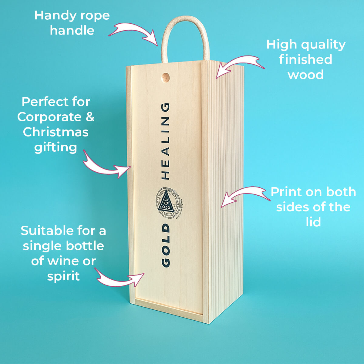 Customised Printed Wooden Bottle Boxes - 335x95x95mm