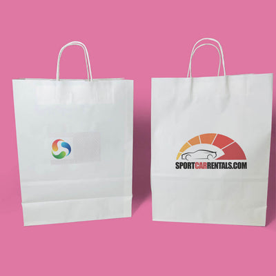Customised Printed White Twist Handle Paper Carrier Bags - 240x110x310mm - Sample